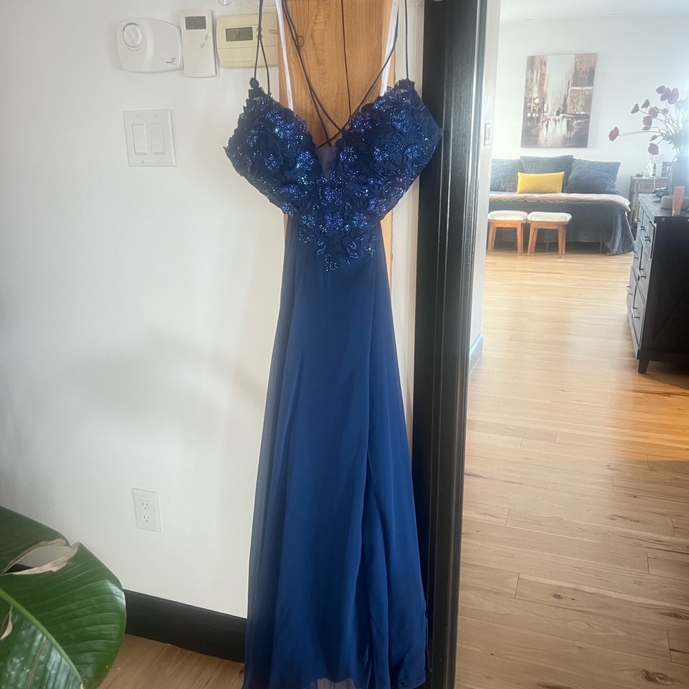 Chic Royal Blue Backless Ellie Wilde Prom Dress